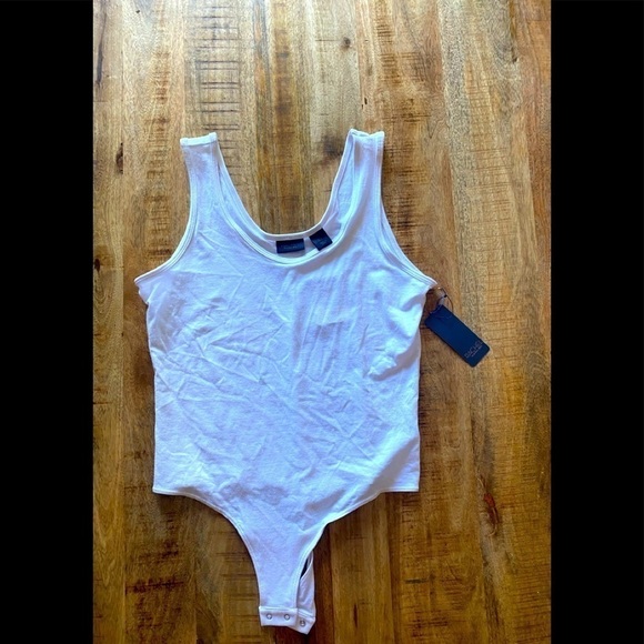 Rachel Roy white cotton blend tank bodysuit with thong bottom closure NEW NWT LG - Picture 1 of 4